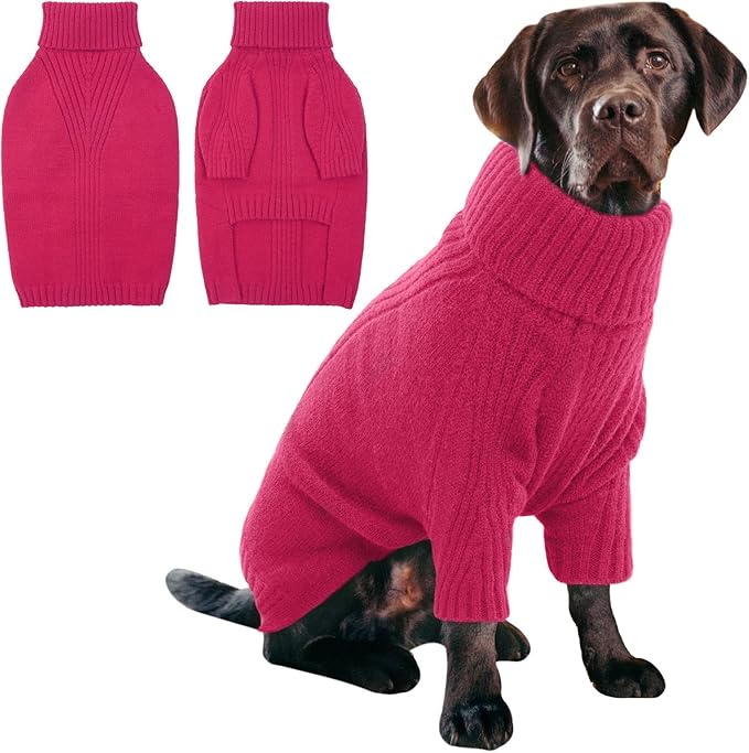 IECOii XL Dog Sweater,Winter Doggy Clothes for Large Dogs Girl Boy,Warm Pullover Soft Dog Sweater Turtleneck,Lightweight & Good Stretch for Active Dogs Like Beagle,Border Collie (Rose red,XLarge)