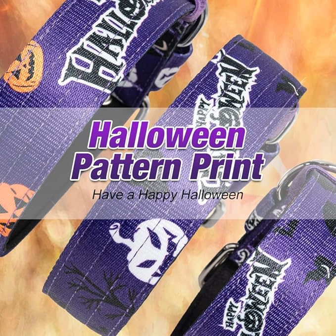 TSPRO Tactical Dog Collar 1.5 Inch Wide Thick Dog Collars with Heavy Duty Metal Buckle, Durable, Strong, Adjustable for Medium to Large Dogs (Halloween Purple M)