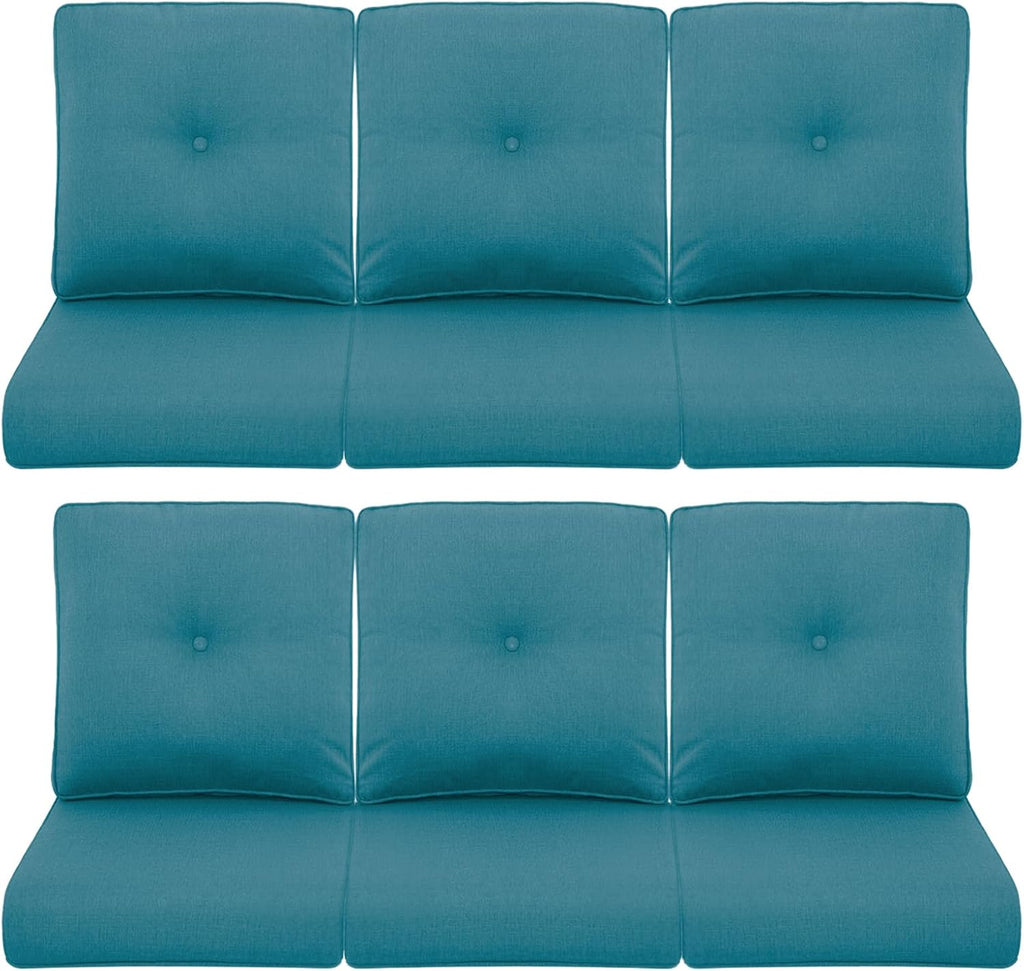 Patio Chair Cushions 6 Packs - Outside High Back Thick Water-Resistant Cushion 22x24 for Outdoor Glider Rocking Chairs Loveseat 3-Seater Couch Sofa – Peacock Green/Buckle