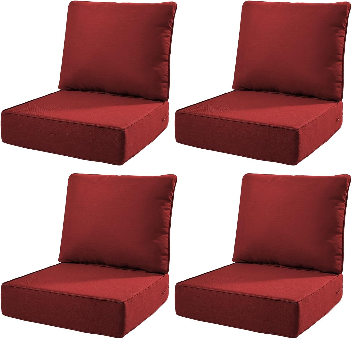 6" Thick Outdoor Cushions 22x24x6, 4-Set Deep Seat Patio Cushions with Removable Cover, Waterproof & Fade Resistant Replacement for Wicker Chair, Loveseat, Sofa - Red