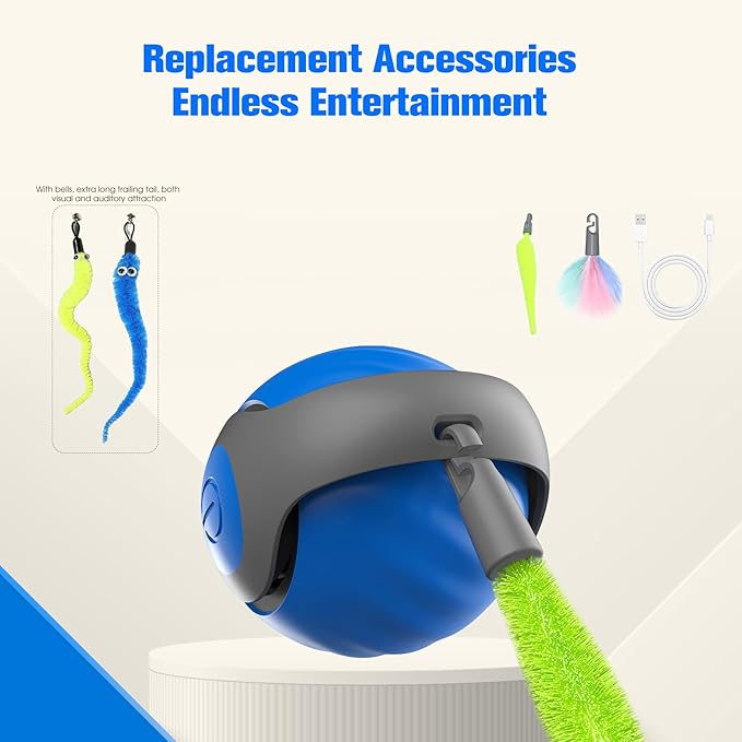 2025 New Upgrade Speedy Tail Cat Toy, Smart Interactive Pet Toys Comes with 4 Tails, Reinforced Version of The Cat Toys Balls, Two Speed Adjustment (Blue)