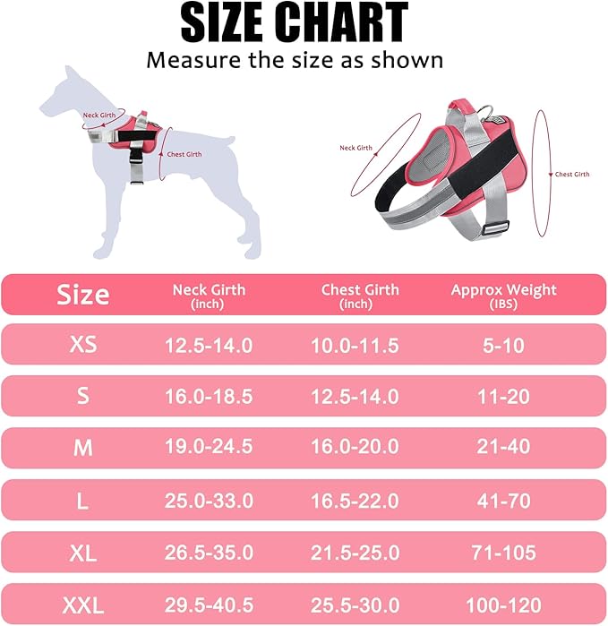 Bolux Dog Harness, No-Pull Reflective Dog Vest, Breathable Adjustable Pet Harness with Handle for Outdoor Walking - No More Pulling, Tugging or Choking (Pink, M)