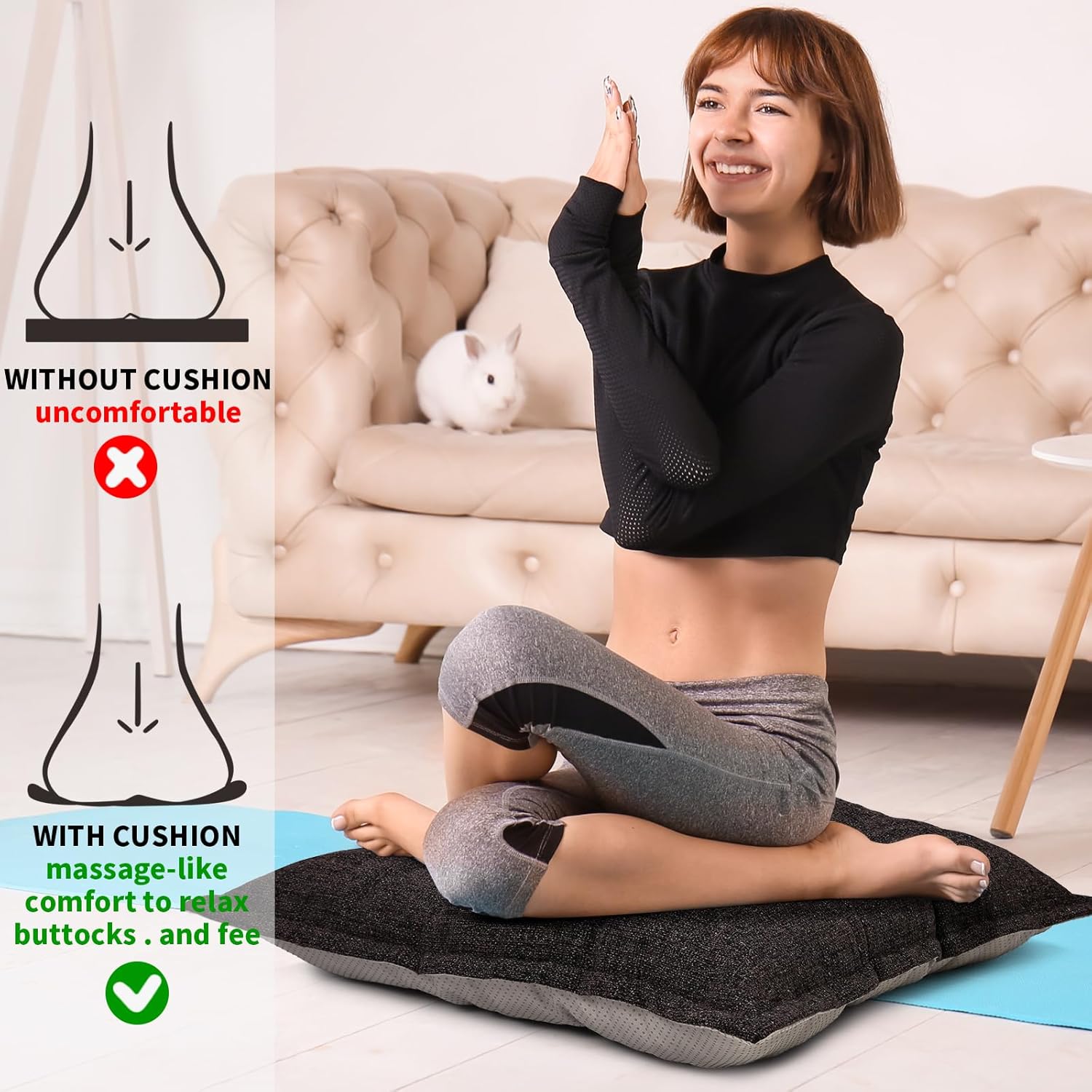 SINSOSSO Large Floor Pillows 22", Thickened Bite-Size Memory Foam Square Non-Slip Cushions for Office Back Support/Yoga/Chair Seat, Fashionable Color-Blocked Fabric & Washable, Dark Brown, 2 PCS