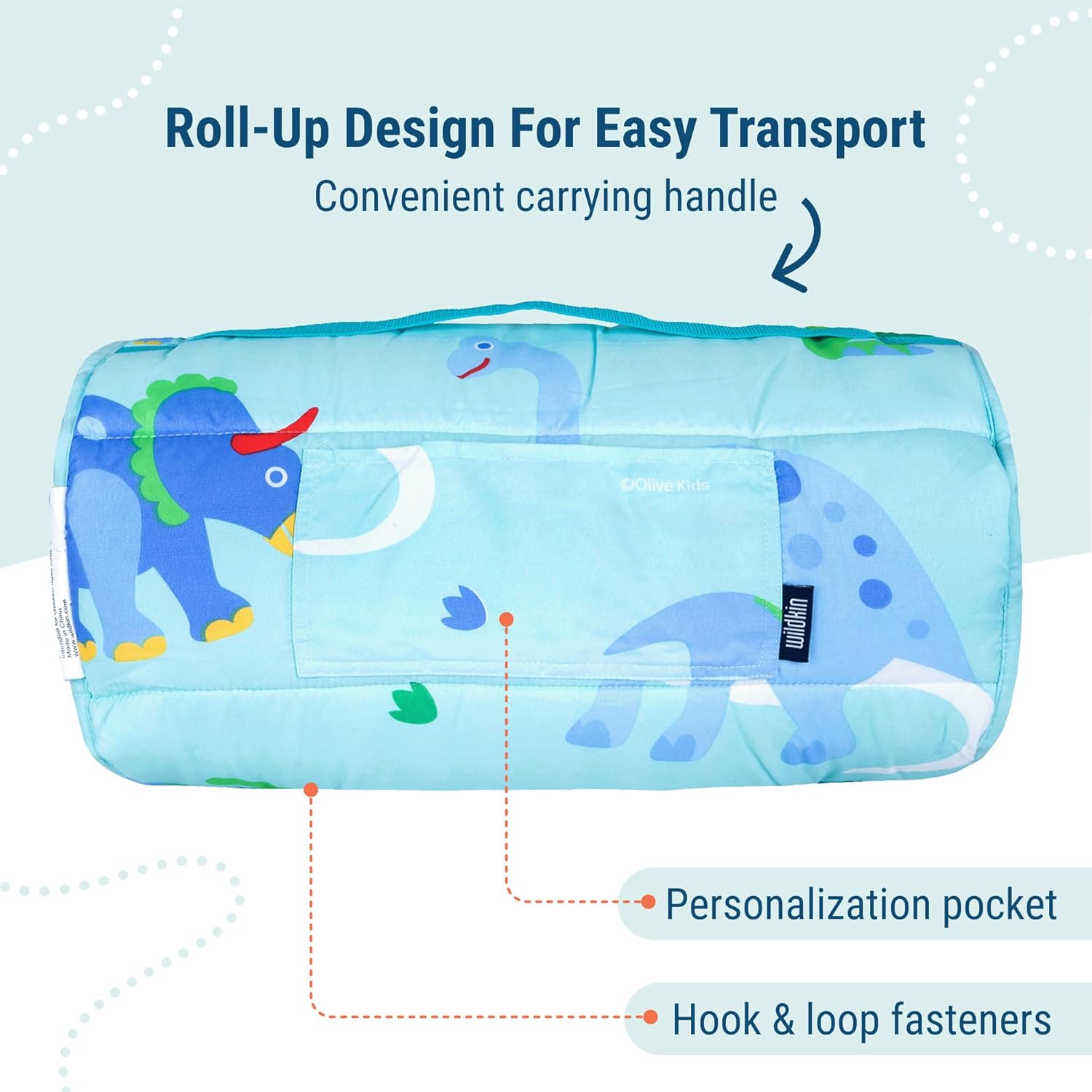 Wildkin Kids Microfiber Nap Mat – Soft Sleep Mat with Pillow, Ideal for School & Travel - Dinosaur Land