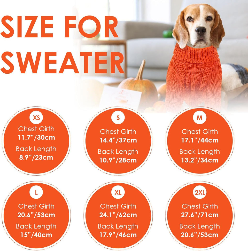 SUNFURA Dog Sweater, Medium Dog Sweaters Doggie Pullover for Fall Winter, Fleece Pet Christmas Sweaters for Holiday, Warm Turtleneck Knitwear for French Bulldog, Boston Terrier, Orange M