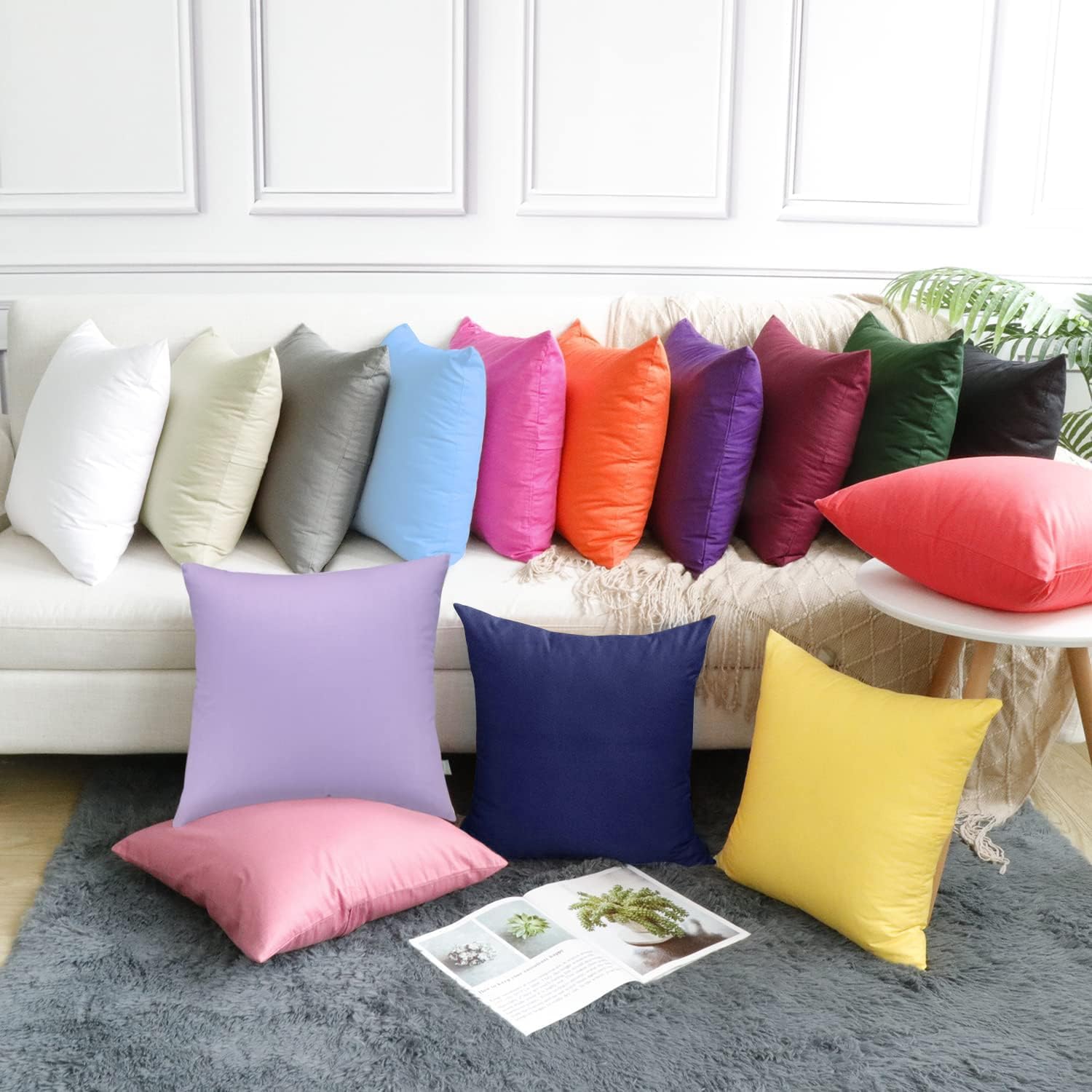 Thmyo 4-Pack 100% Cotton Comfortable Solid Decorative Throw Pillow Case Square Cushion Cover Pillowcase Sublimation Blank Pillow Covers Halloween DIY Throw Pillowcase(18x18inch/45x45cm,Dark Blue)