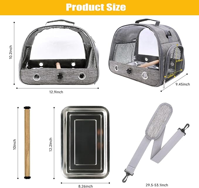 Bird Carrier with Perch Parakeet Travel Carrier Bag Portable Bird Backpack with Plat Breathable Parrot Travel Cage for Small Pets