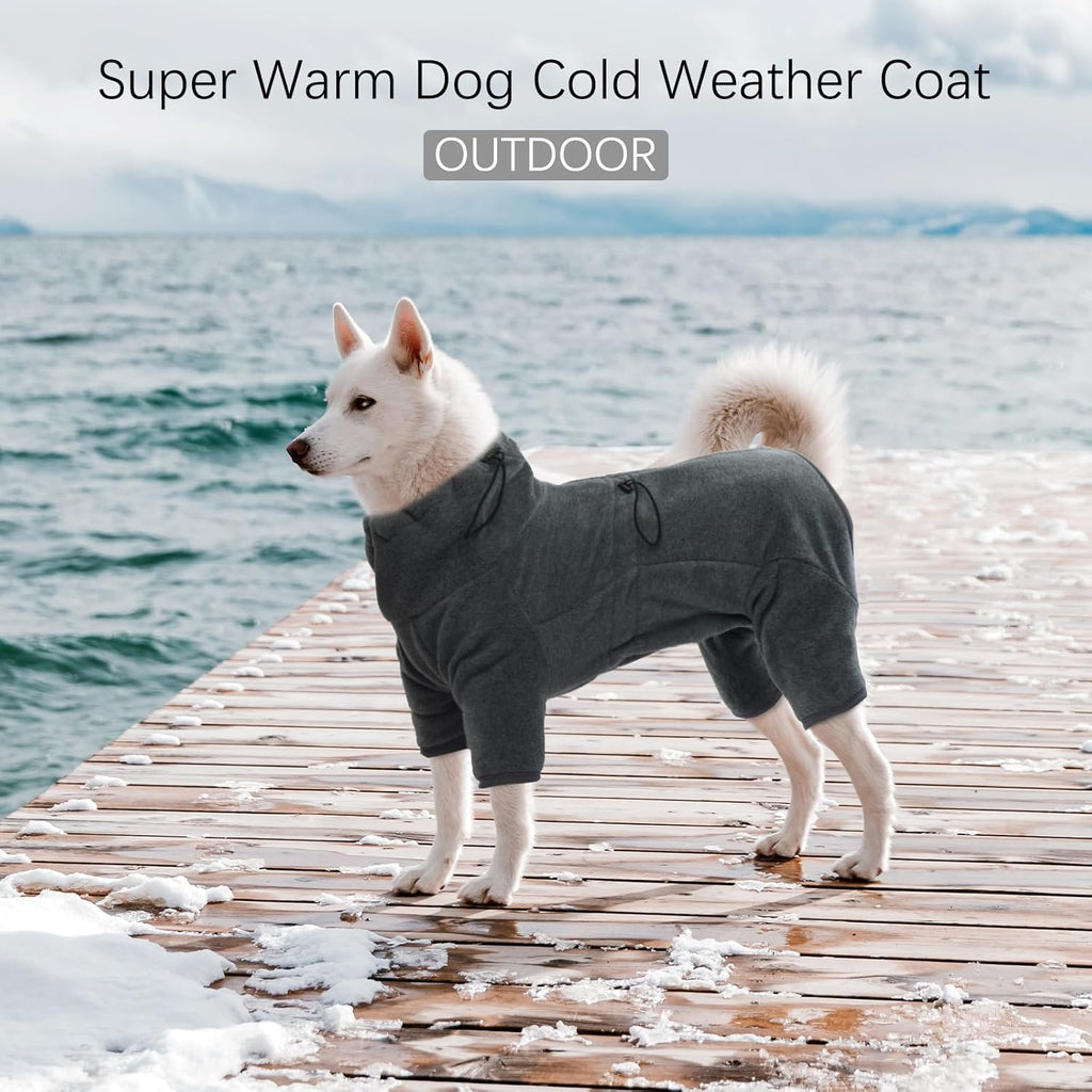 ROZKITCH Dog Winter Coat Soft Fleece Pullover Pajamas, Pet Windproof Warm Cold Weather Jacket Vest Cozy Jumpsuit Apparel Outfit Clothes for Small Medium Large Dog Walking Hiking Sleep Grey S