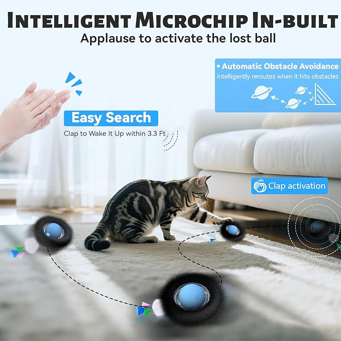 ORSDA Cat Toys, Interactive Fast Rolling Ball in Pouch, Hide and Seek for Indoor Cats, Motion Chirping Activated Moving Ball, 7 Holes Mat Mouse Catching Game