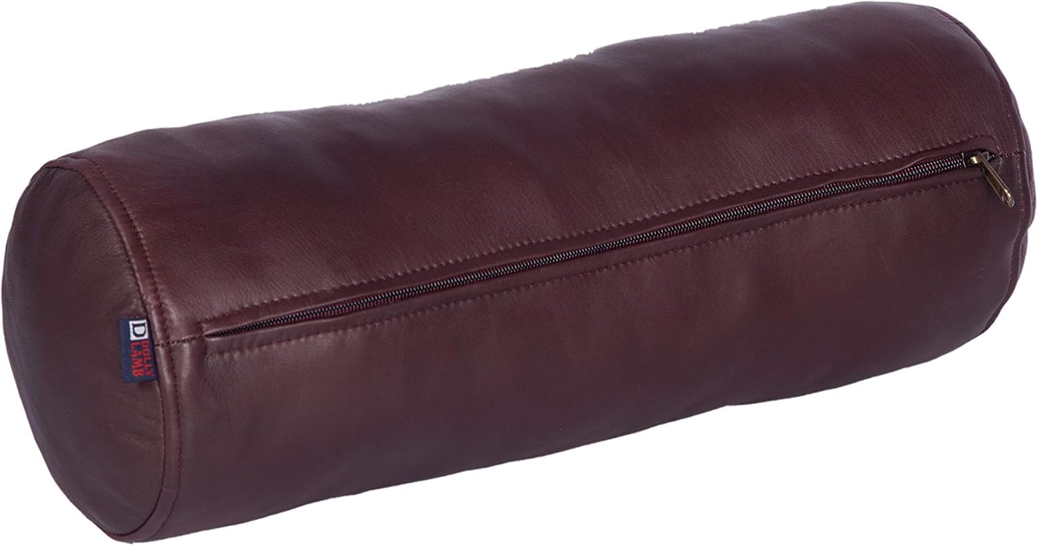 Neck Roll Pillow Cushion Cover, 20x7 Inch Full Moon Round Bolster Pillow Case, Cylinder Soft Lambskin Leather Pillowcase for Head, Spine & Neck Support During Sleep - Dark Maroon Pack of 2