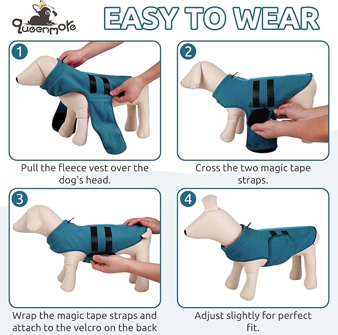 Queenmore Small Dog Sweater, Soft Fleece Vest Pullover Jacket With Leash Hole, Warm Winter Clothes for Cold Weather, Dachshund Sweater for Small Dogs Cats Boy or Girl (Peacock-Blue, XS)