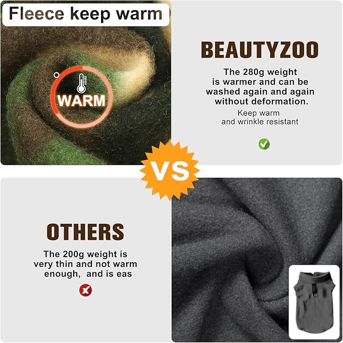 BEAUTYZOO Dog Fleece Vest Sweater Winter Jacket for Small and Medium Dogs with D-Ring Leash Cold Weather Coat Hoodie for XS S M Dogs Boy or Girls, Army Green XS