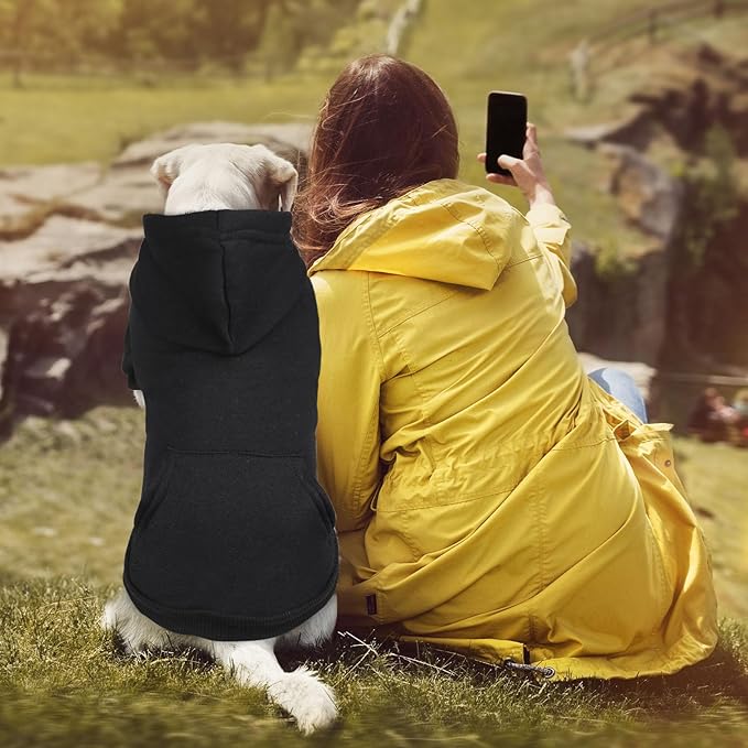 Dog Sweaters for Medium Dogs Dog Hoodie Pet Sweater Soft Solid Brushed Fleece Pet Clothes Hoodie Sweatshirt with Pocket(Black-M)