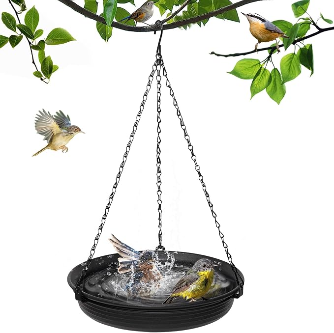 Hanging Bird Bath for Outdoors, Bird Feeder Bowl for Outdside, Birdbath Water Feeder Tray for Backyard Garden Yard Patio Decoration (Black)