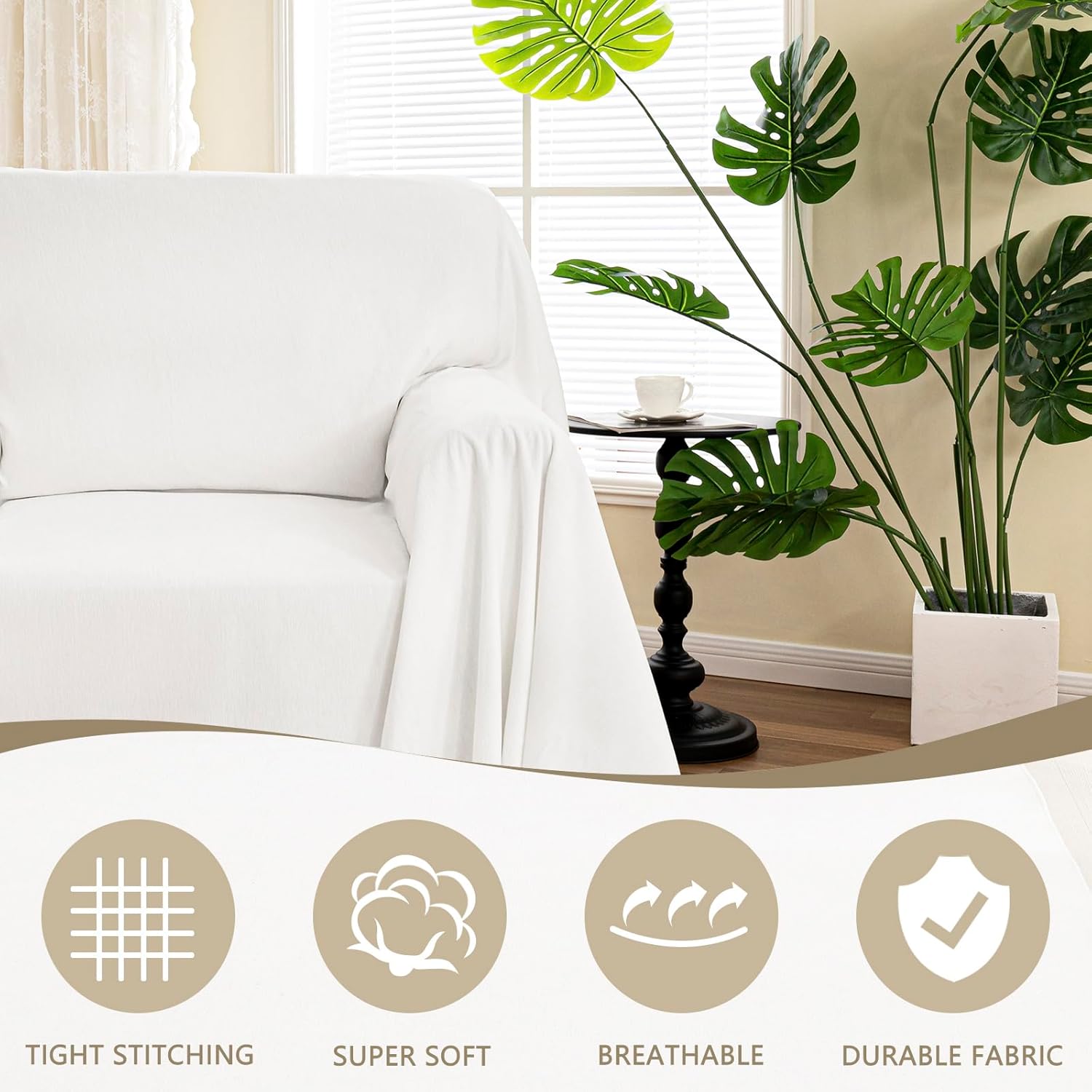 MYSKY HOME Chair Couch Covers - Sectional Couch Covers for Pet, Non Slip Soft Couch Cover, Washable Furniture Protector with Tassel Sofa Throws, Living Room, 71"x91", White