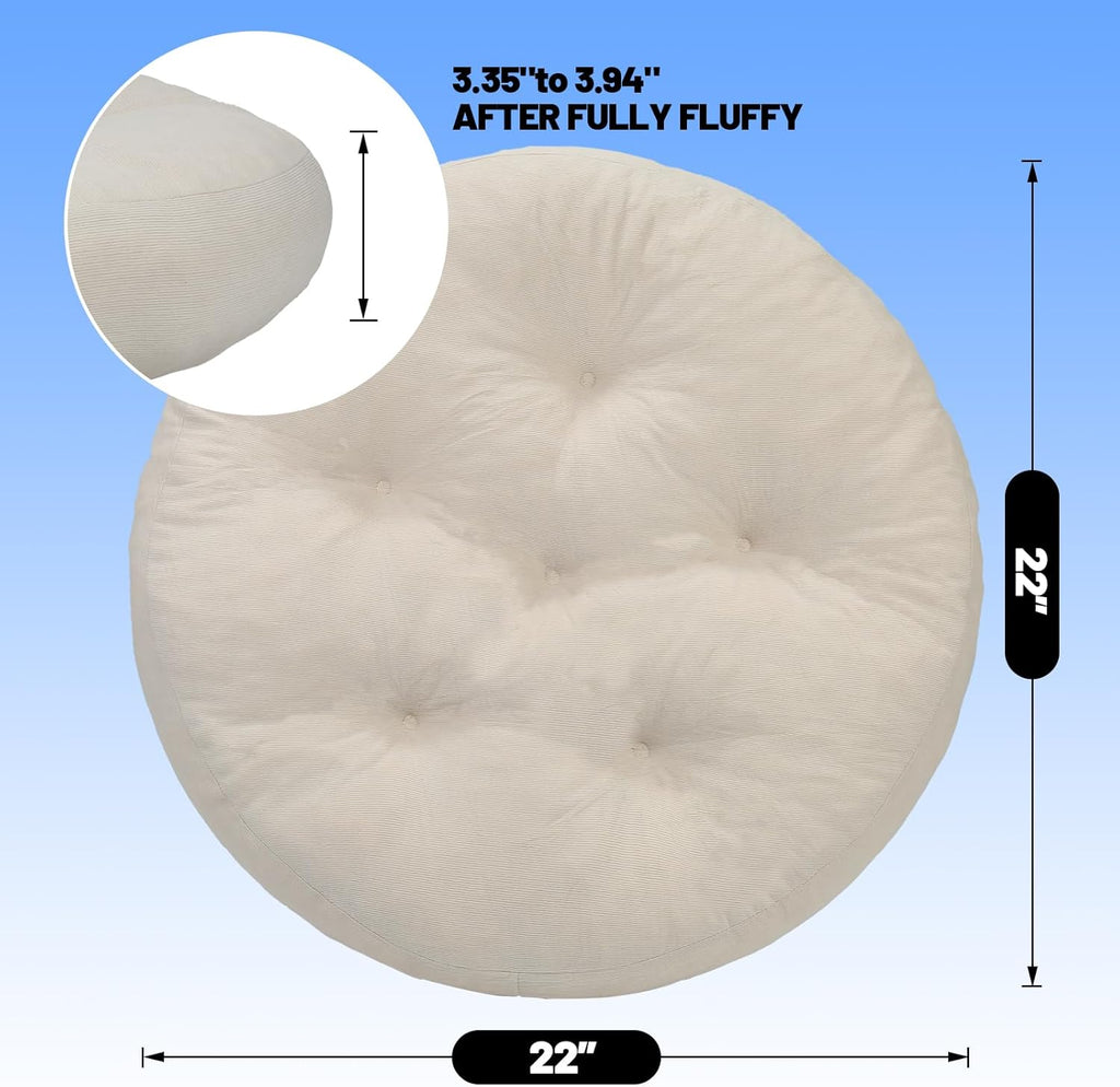 Meditation Floor Pillow Set of 2, Round Large Pillows Seating for Adults, Tufted Corduroy Cushion for Tatami Living Room, 22x22 Inch FP-Beige-R