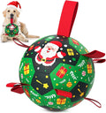 QDAN Christmas Dog Toys: Soccer Ball with Straps for Outdoor Play, Tug of War- Dog Birthday Gift, 8 Inch Balls for Medium & Large Dogs