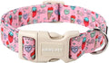 ARING PET Valentine's Day Dog Collar-Cotton Pink Girl Dog Collars, Adjustable Valentine Pet Collars Puppy Collar with Quick Release Buckle for Girl&Boy Dogs