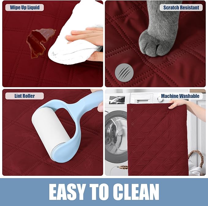 Smiry Waterproof Dog Bed Cover Pet Blanket, Soft Washable Dog Blanket for Furniture Bed Couch Sofa Reversible, Checkered (30"x70", Wine Red/Beige)