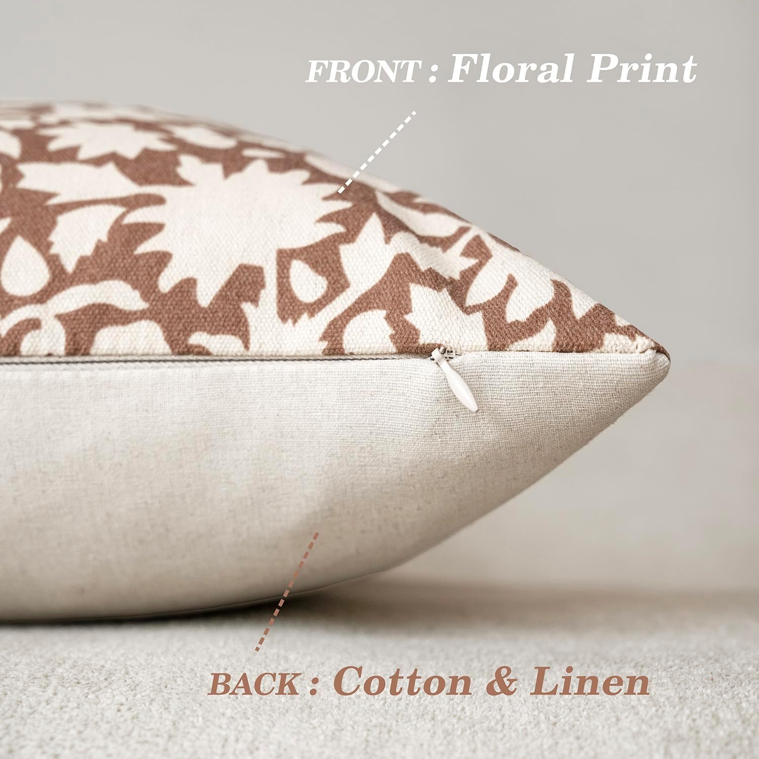 Foindtower Set of 2 Decorative Neutral Floral Throw Pillow Covers Accent Farmhouse Cushion Covers Boho Pillowcase for Couch Sofa Bedroom Living Room Home Decor,20×20 Inch,Light Orange Brown