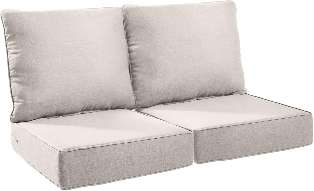 Rilyson Patio Cushions for Outdoor Furniture - 24×24 Inches High Back and Deep Seating Outdoor Cushion for Patio Chairs Sofa Couch Loveseat Water Resistant(Beige/2 Set/No Button)