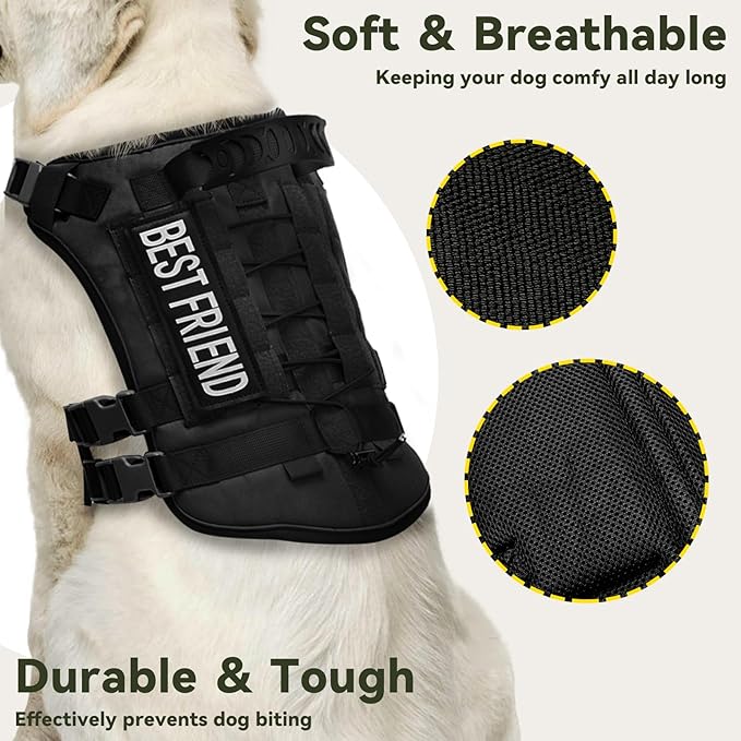 Tactical Dog Harness for Small Dogs,No Pull Dog Harness and Leash Set,Patches,Reflective Function,Dog Vest Harness for Training and Walking,Black S