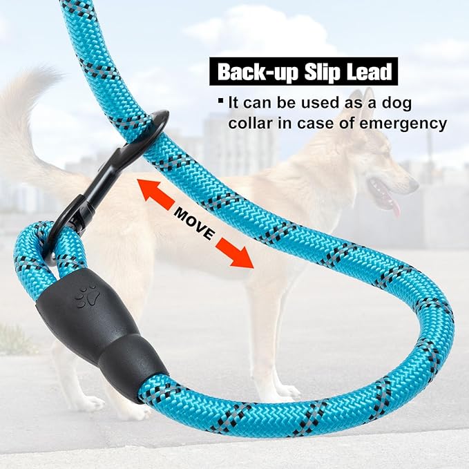 BEAUTYZOO Heavy Duty Rope Dog Leash 6 Pack, 6FT Nylon Pet Leash with Reflective Thread, Soft Padded Handle Thick Lead Leash for Large Medium Dogs Small Puppy, 1/2inch X 6 FT (18~120 lbs)