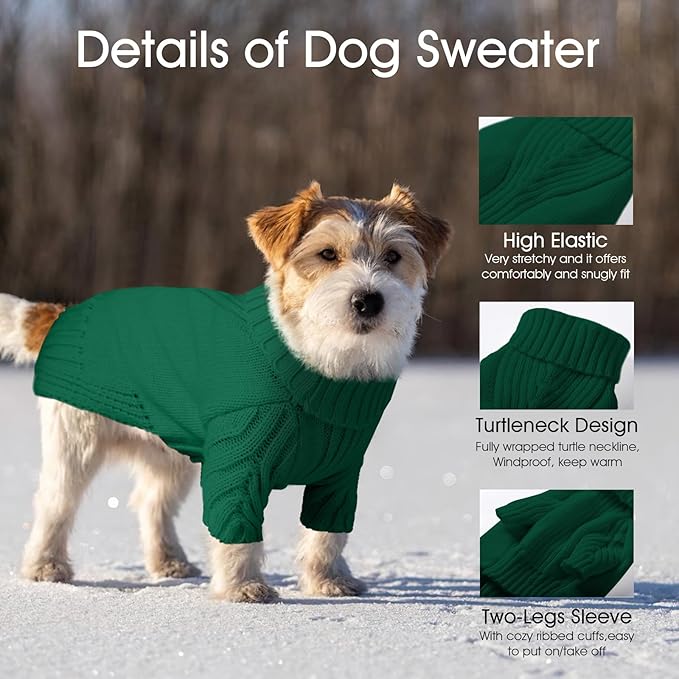 Dog Sweaters for Small Medium Large Dogs Girl, Classic Turtleneck Pet Sweater for Dogs, Thermal Doggy Winter Coat, Warm Dog Shirt Outfits, Double Knitting Collar for Outdoor Playing (S, Dark Green)