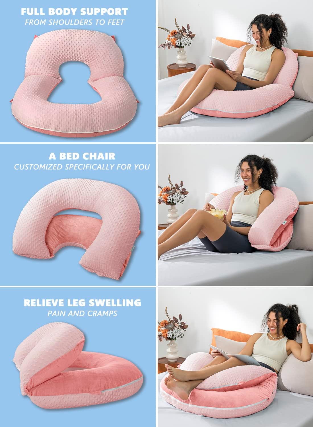 INSEN Reading Pillow, Back Pillow for Sitting in Bed and Couch, Gaming Pillow for Adults, Sit Up Support for Bed, Pink Bubble Velvet