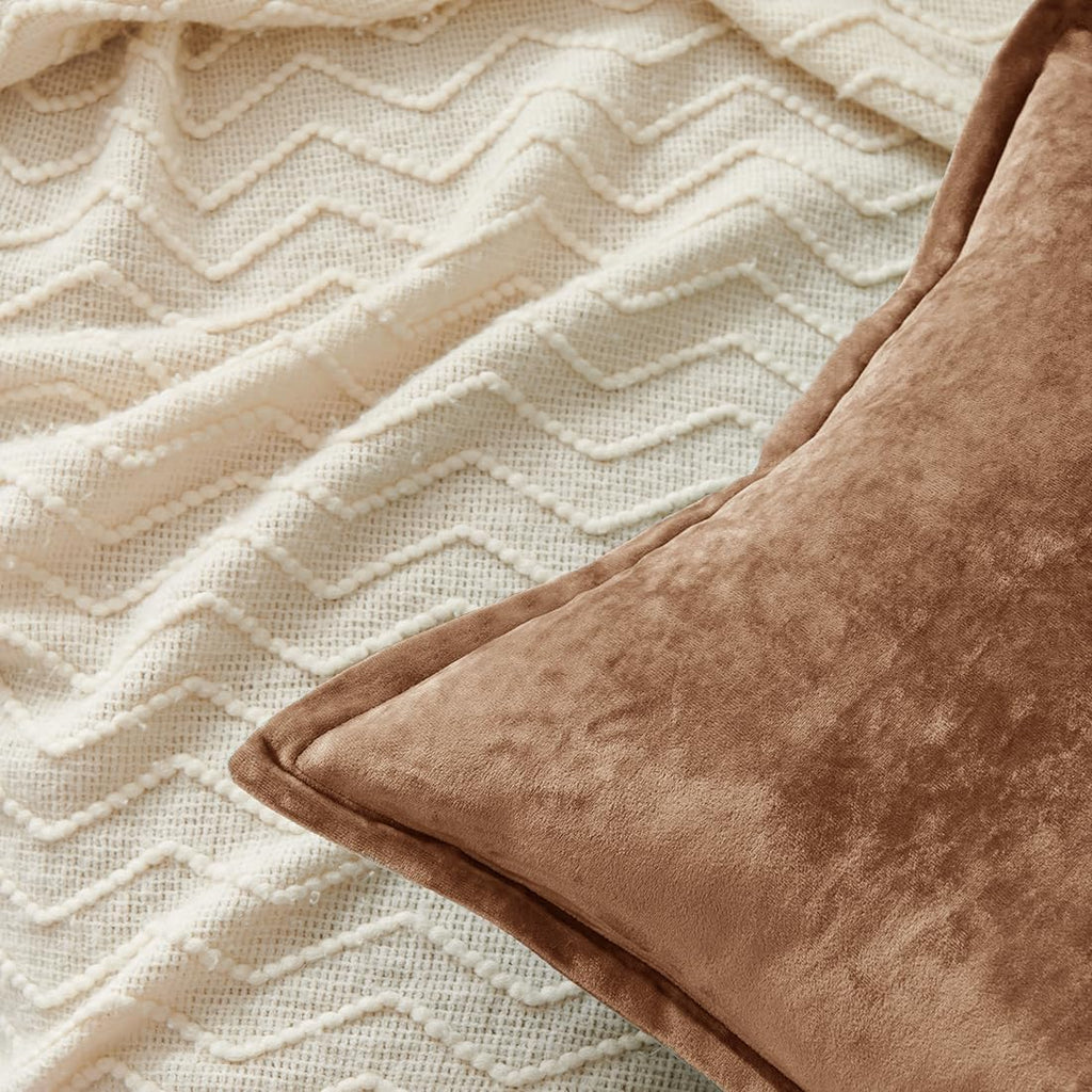Luxurious Velvet Throw Pillow Covers 20x20 Set of 2 Decorative Pillow Covers Solid Square Cushion Case for Sofa Couch Bedroom Farmhouse, Caramel