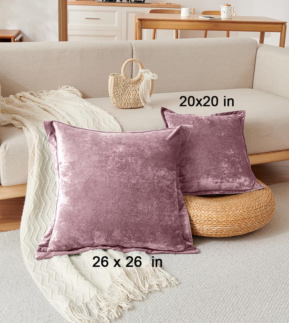 Luxurious Velvet Throw Pillow Covers 20x20 Set of 2 Decorative Pillow Covers Solid Square Cushion Case for Sofa Couch Bedroom Farmhouse, Mauve