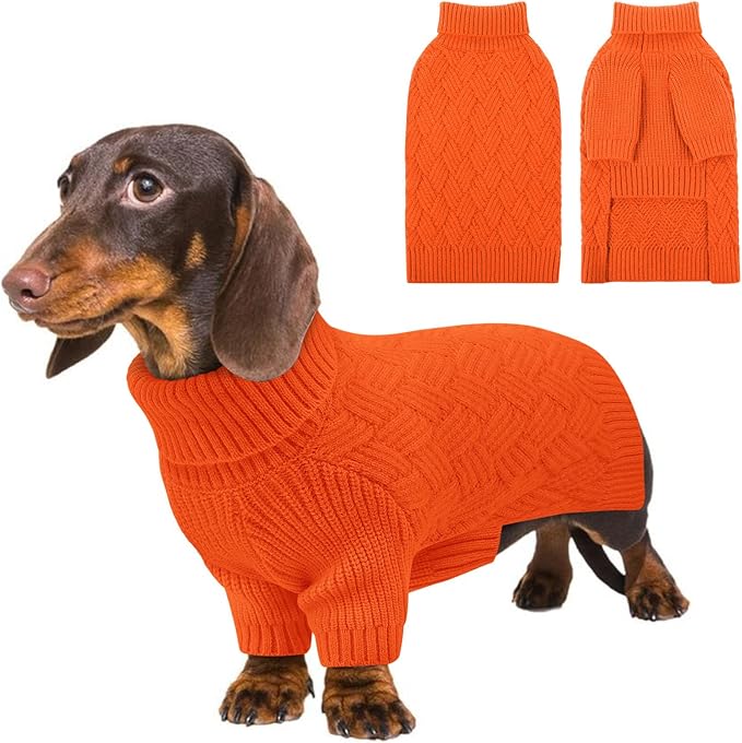KOESON Dog Sweater Large, Warm Halloween Dog Sweaters for Large Sized Dogs, Cable Knit Sweater for French Bulldog, Pug, Corgi, Boston Terrier, Easy On Winter and Fall Sweaters for Dogs, Orange, L
