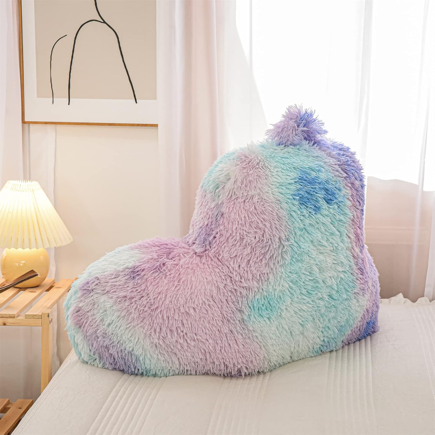 Aimuan Reading Pillow Bed Rest Pillow Plush Shaggy with Arms Cushion for Adults Teens Incline Rest Sitting up & Sleeping Snoring Pillow with Pregnancy Lumbar Back Support (Standard, Blue-Purple)