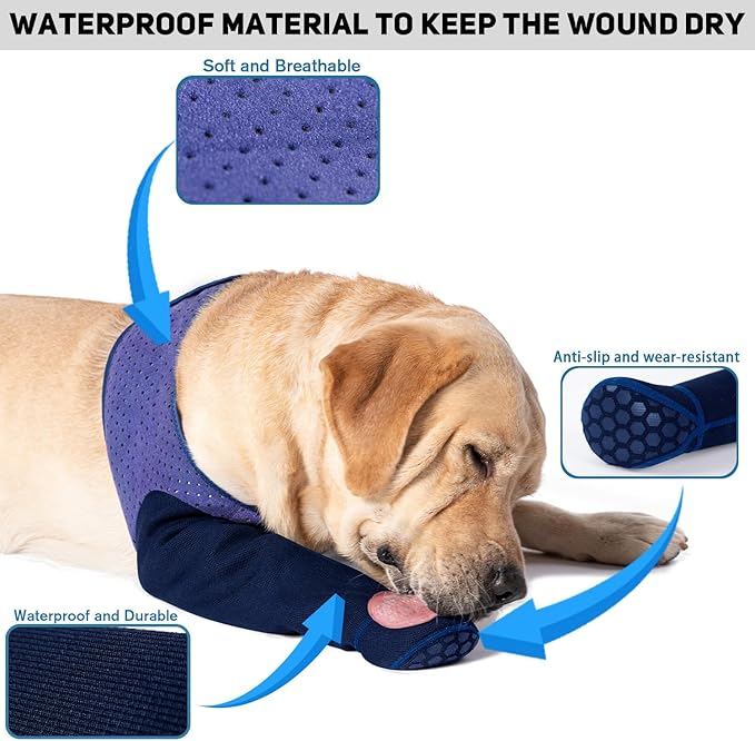 COODEO Dog Socks to Prevent Licking Paws, Healing Boots & Paw Protectors with Non-Slip Bottoms for Wound Protection, Waterproof Sleeve Shoes for Licking（Purple，3XL_Right