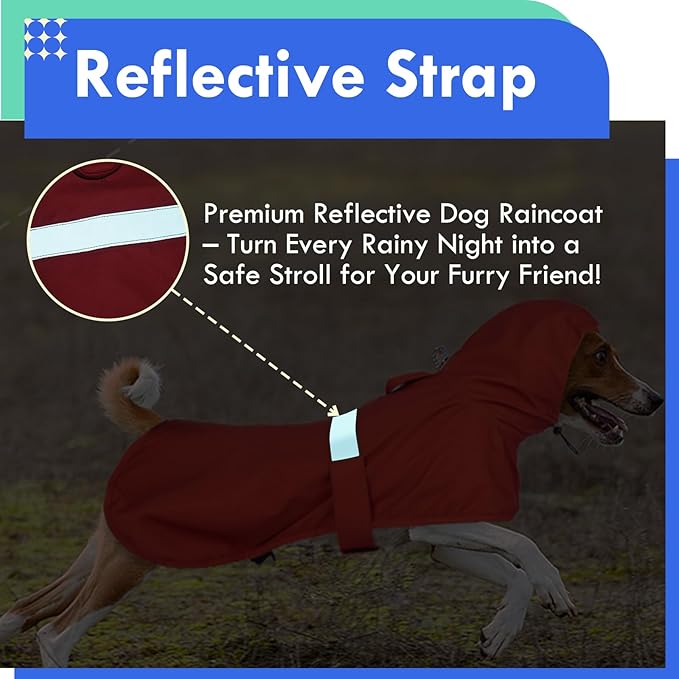 MIGOHI Dog Raincoat, Adjustable Large Dog Raincoat | Easy-On Hook & Loop Belly Straps, Adjustable Hind Leg Straps Dogs Rain Jacket, Machine Washable, Red, L