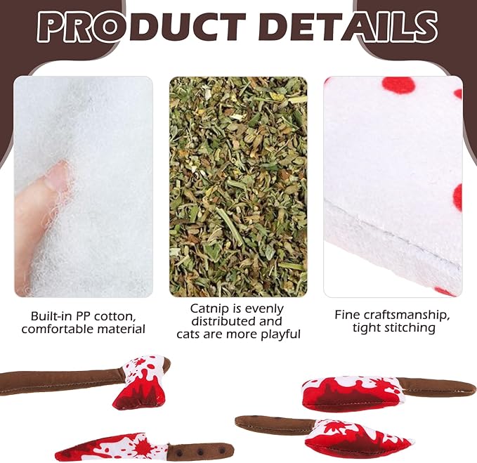 EXPAWLORER Cat Catnip Toys- 4 Psc Interactive Stuffed Knife Cat Nip Toy for Indoor Cats, Bite Resistant Chew Toys Teeth Cleaning Gift for Kitten