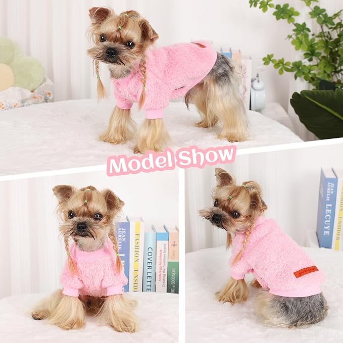 Dog Sweater Sweaters for Small Dogs Girl Purple Fleece Clothes Winter Soft Thickening Warm Puppy Boy Teacup Yorkie Chihuahua (XS,Pink)