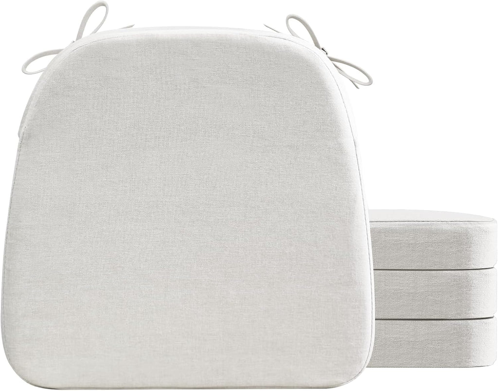 AAAAAcessories D-Shaped Chair Cushions, 2" Thick Dining Chair Pads with Ties and Removable, Machine-Washable Cover, 17" x 16", Set of 4, Natural Linen