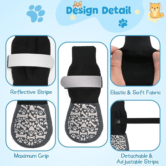 HeavenEye Dog Socks for Hardwood Floors, Anti Slip Dog Paw Protectors Shoes, Maximum Grip Prevent Licking Paws Slipping Hot Cold Pavement Boots for Small Medium Large Senior Dogs(White Bone, XS)