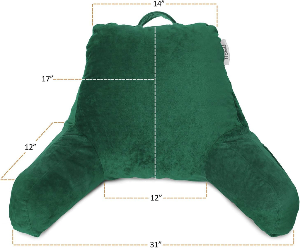 Nestl Reading Pillow with Shredded Memory Foam, Designed for Sitting Up in Bed and Couch, Back and Arms Adjustable Support for Adult & Teens Backrest Pillows for Reading with Washable Cover Dark Green