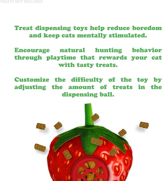Meowijuana Knock N' Nibble Strawberry | Refillable Treat Dispensing Cat Toy | Promotes Play and Cat Health | Interactive Puzzle Toy for Felines