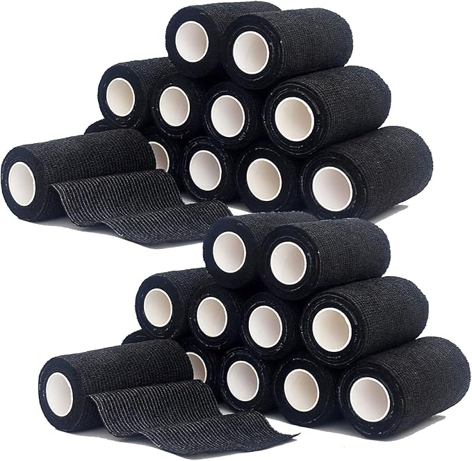 24 Rolls Self Adhesive Bandage Wrap, Vet Wrap 4 Inch for Horses Dogs Wounds Care Dressings, Elastic Self Stick Cohesive Bandage Wrap, Wrist, Sports, Ankle Tape Leg Wraps Black