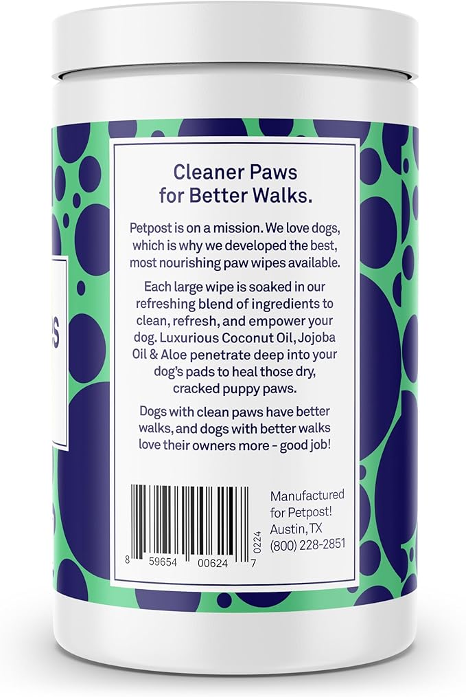 Petpost Large Paw Wipes for Dogs | 70 Count Dog Paw Cleaner Wipes with Coconut Oil, Jojoba Oil & Aloe | Gentle Pet Wipes for Paws | Ultra Soft Cotton Pads, Cherry Blossom Scent