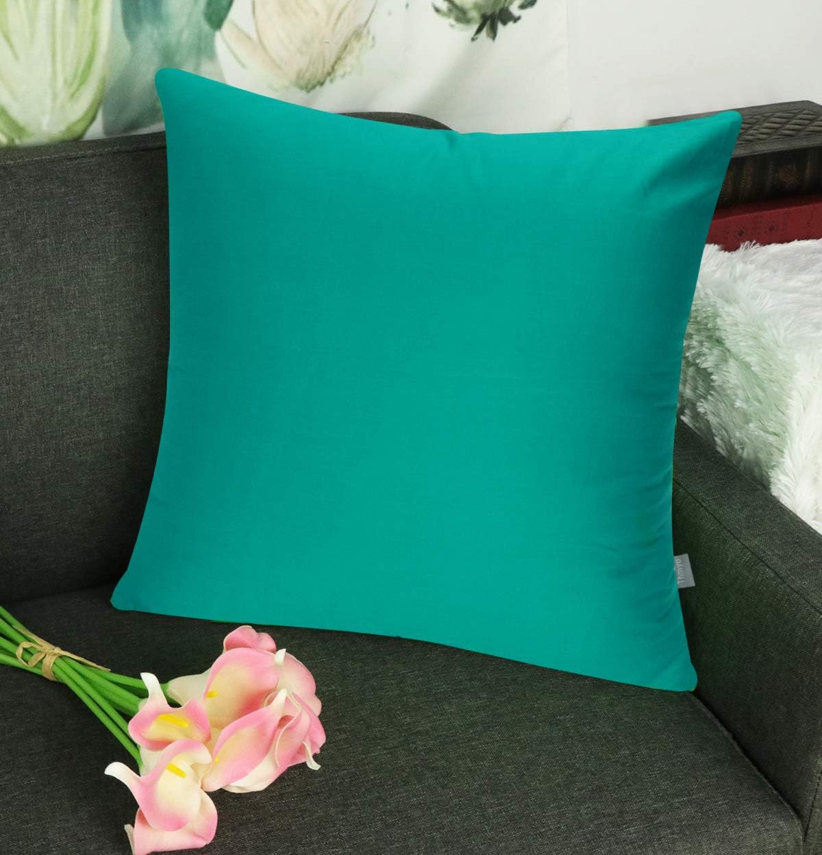 4-Pack 100% Cotton Comfortable Solid Decorative Throw Pillow Case,Thmyo Square Cushion Cover Pillowcase Sublimation Blank Pillow Covers DIY Throw Pillowcase for Sofa(16x16 inch/ 40x40cm,Lake Blue)