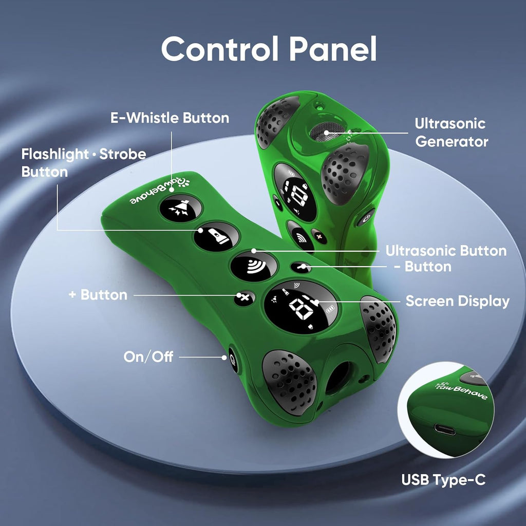 Adjustable Ultrasonic Dog Trainer – World's 1st Variable Frequency Pet Behavior Corrector with 10 Level Ultra Sound, 18 Dog Whistles, Anti-Bark Strobe Light, Humane Deterrent (Dark Green)