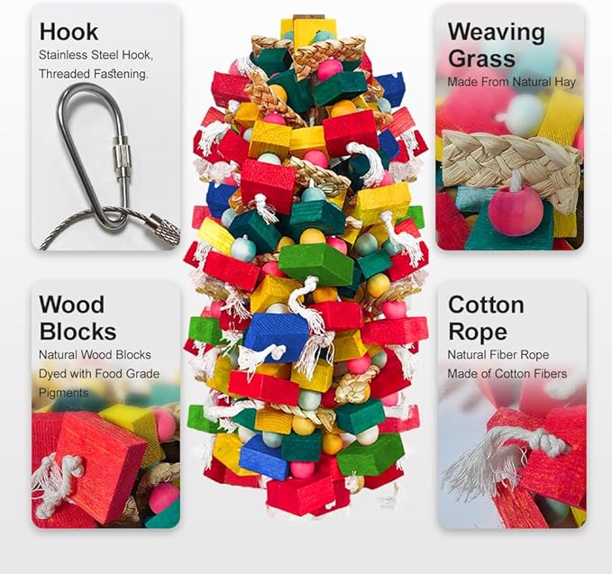 Extra Large Bird Toys for Macaws Cockatoos Amazons Chew - Natural Wood Parrot Chewing Toy with Foraging, Bird Cage Activity Center