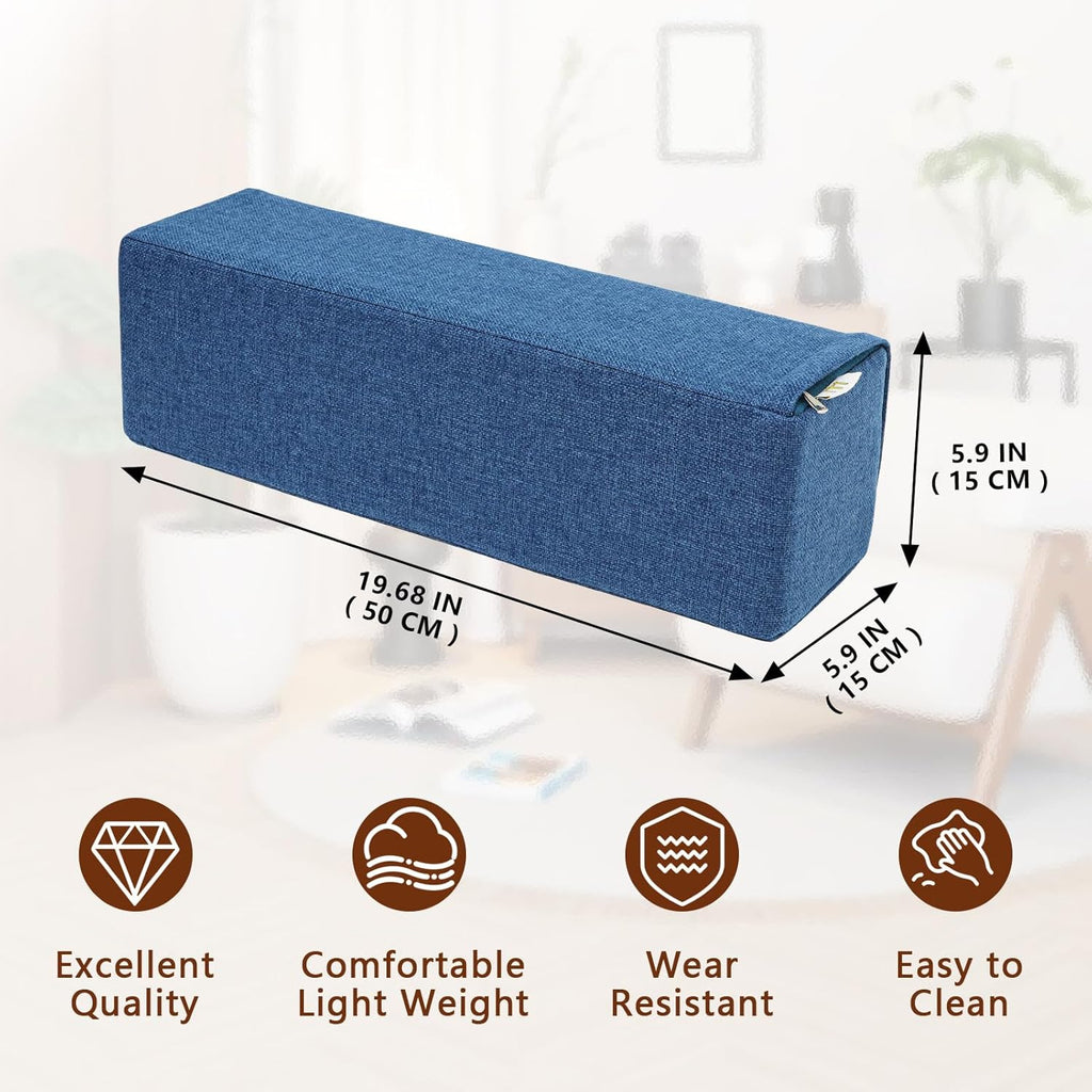2 Pack Couch Arm Rest Pillow, 6''x6''x20'' Linen Cover, High Density Foam Armrest Cushion, Removable & Washable Elbow Support for Sofa, Bed, and Armchair (Indigo Blue)