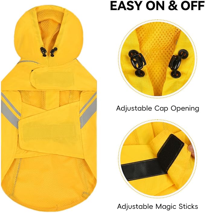 VIVAGLORY Wetoff Dog Raincoat, Rain Coat for Dog All Seasons Adventure, Rain Jacket with Harness Hole & Hood, Reflective Lightweight Waterproof for Doggy & Puppy, XS, Yellow