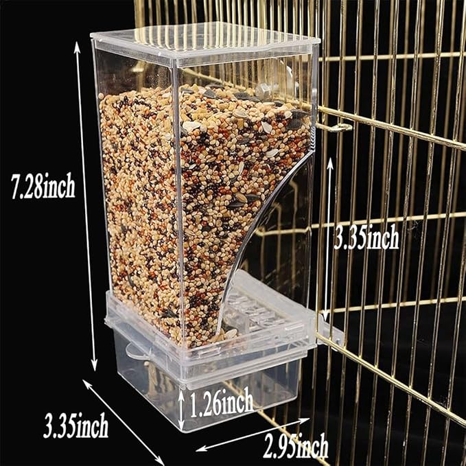 Hamiledyi Automatic Parrot Feeder for Lovebirds, Transparent Seed Container, Acrylic Cage Accessories, No Mess Food Dispenser for Small and Medium Birds