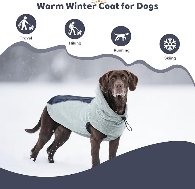 IECOii Dog Fleece Sweater for Medium Dogs, Dog Pullover Sweatshirt with Leash Hole & Reflective Stripes, Stretchable & Cozy Dogs Hoodie Windproof Hooded Sweaters for Fall Winter Walks, Blue, L